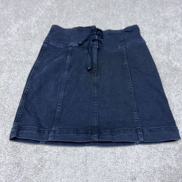 Free People Skirt Women’s Black Denim Drawstring Size 6 - Picture 7 of 11